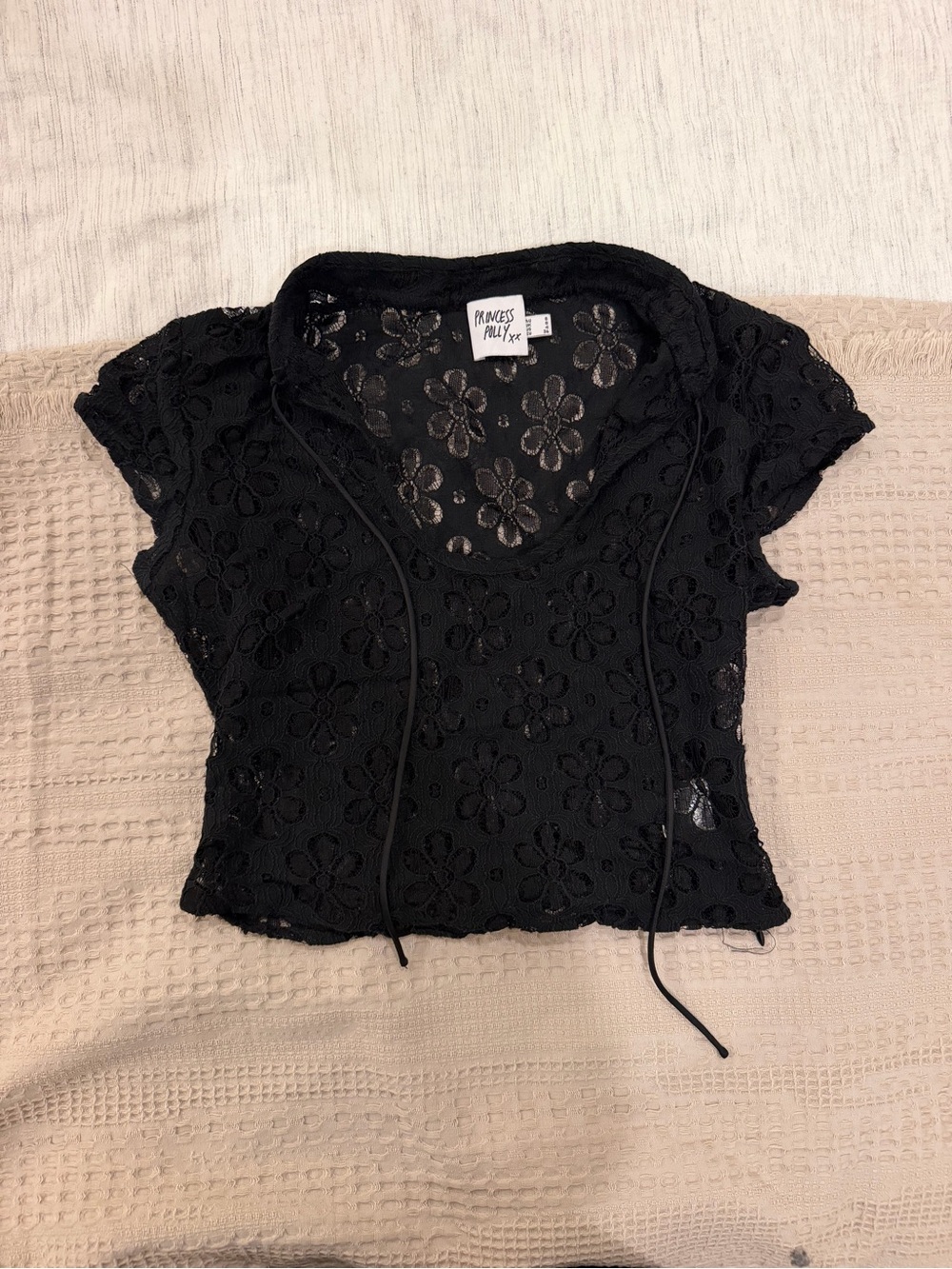 Princess Polly Black Floral Lace Drawstring Crop Top